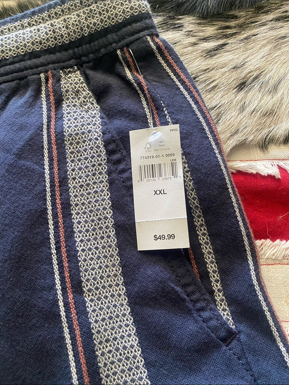 Gap 7” easy Short Casual Men's Texture Navy Stripe Cotton - Picture 2 of 7